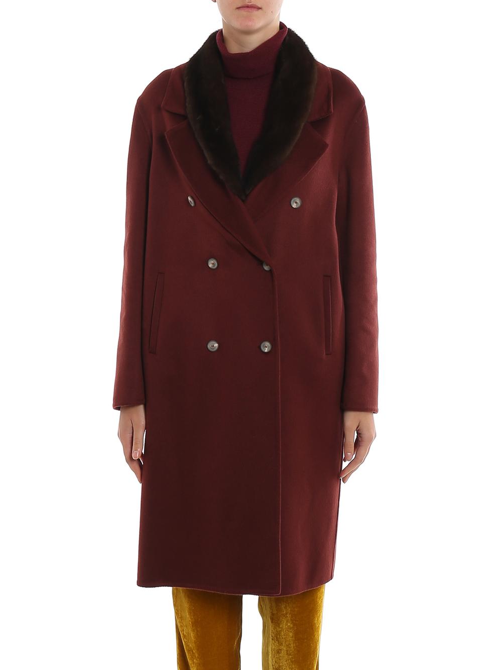 Fabiana Filippi - Cappotto Cachemire Collo Visone Rosso Tegola Donna - CTD129B102 VRI