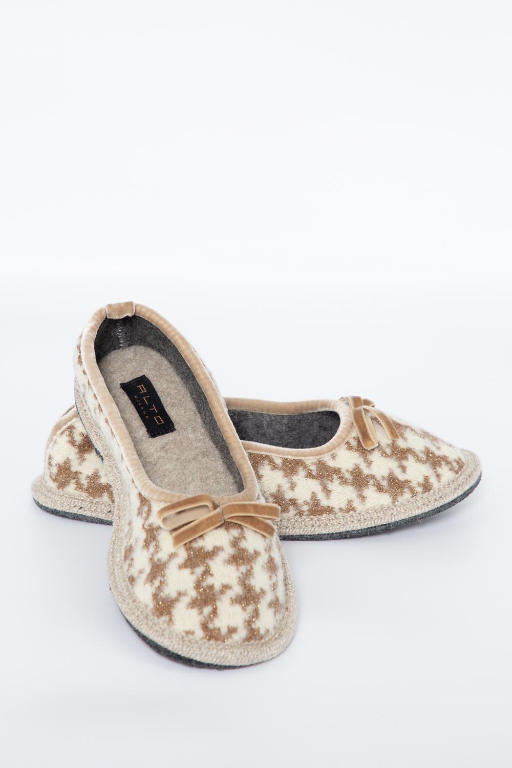 Alto Milano - Pantofola in Lana Panna/Oro Donna - 1750DK 062