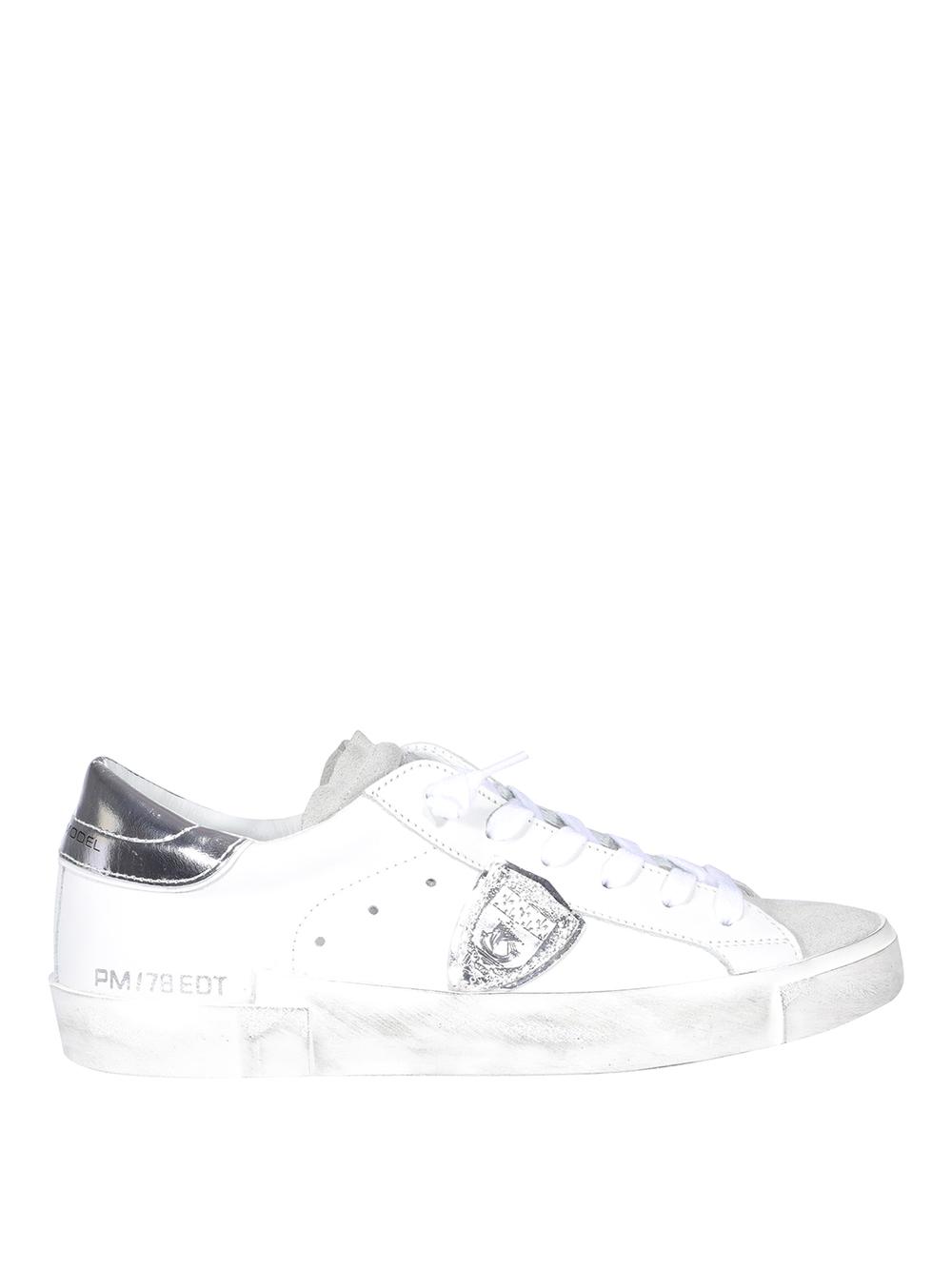 Philippe Model - Sneaker PARIS Pelle e Suede Bianco/Silver Donna - PRLD 1005