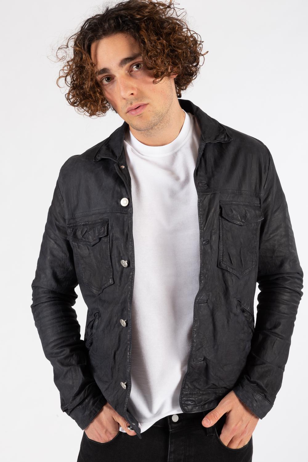 Giorgio Brato - Field Jacket Pelle Blu Scuro Uomo - GU225 9690V