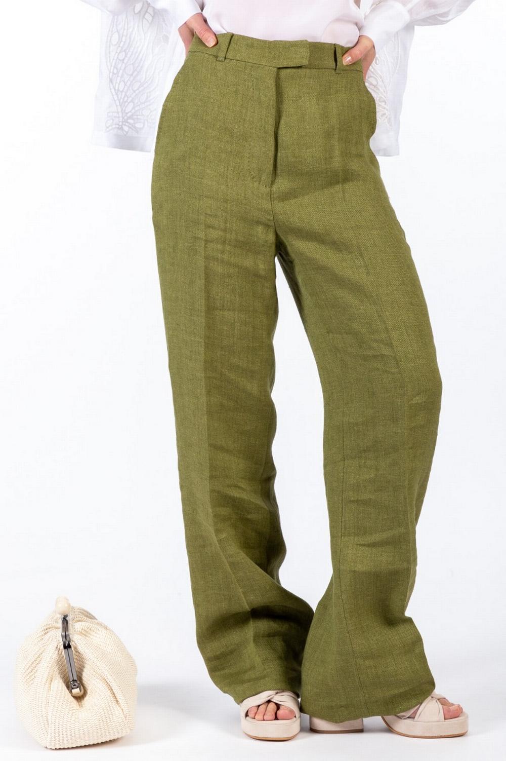 Max Mara Studio - Pantalone in Lino Verde Donna - ALCANO 003
