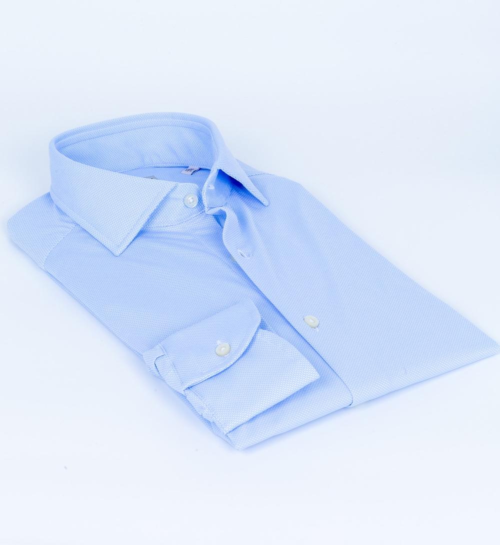 Ghirardelli - Camicia Stretch Micro-Alveare Azzurro Uomo - NEXTB878 FR061 01