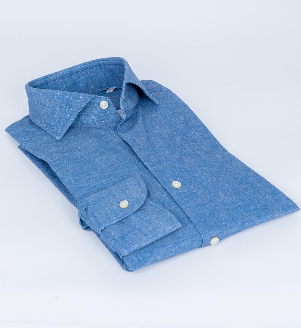 Ghirardelli - Camicia Popeline Stretch Blu Denim Uomo - NEXTB878 FR074 01