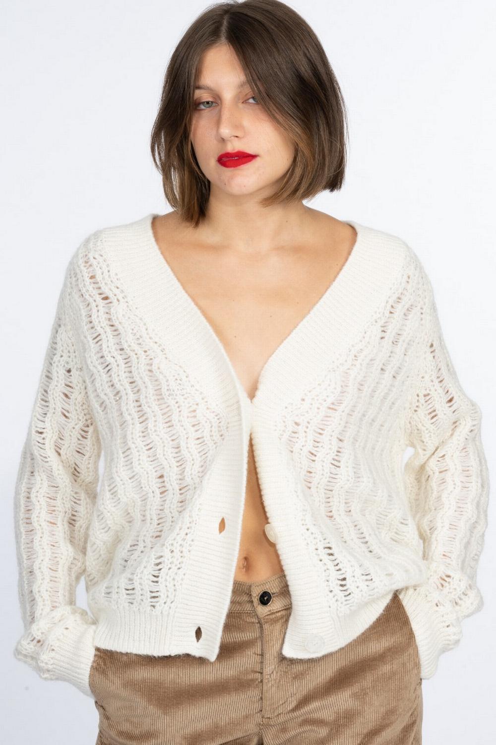 Kniit Milano - Cardigan Alpaca Bianco  - SCULLY
