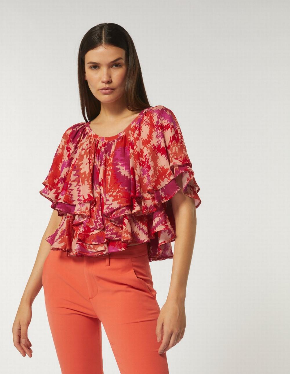 Dondup - Top a Balze Fantasia Tulum Rosso - DC297FF0394 514