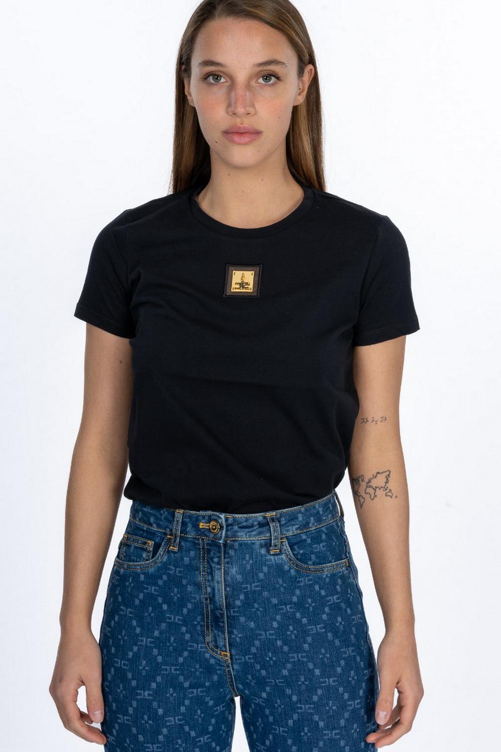 Elisabetta Franchi - T-Shirt Logo Metallico Nero - MA01631E2 110