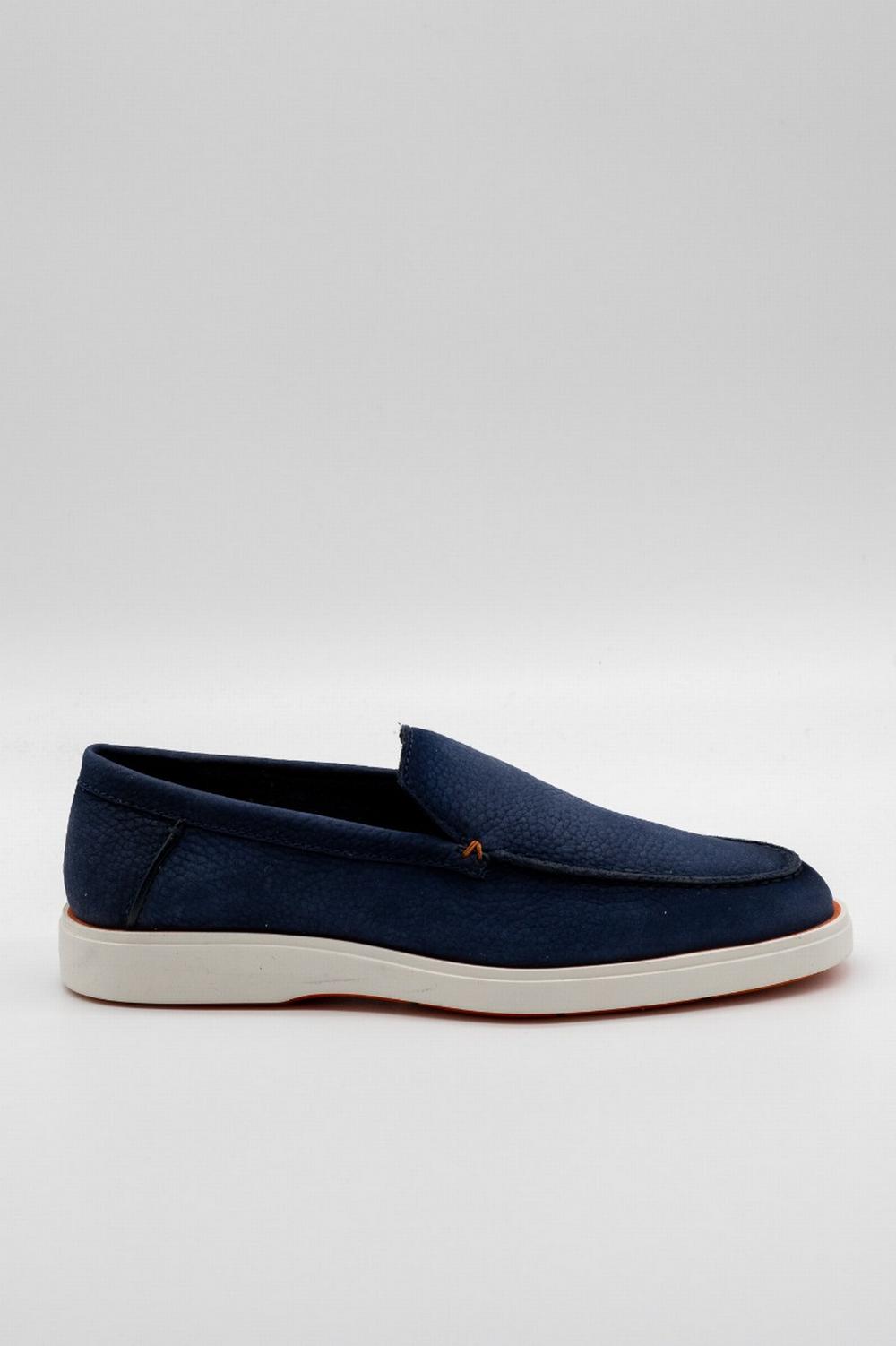 Santoni - Mocassino Drain Nabuck Blu - ETGU59