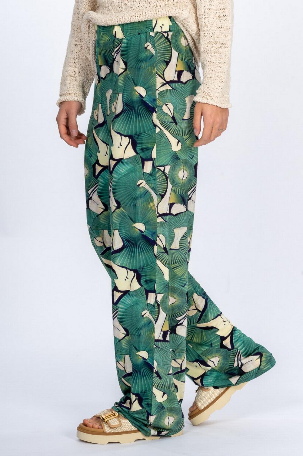 Alpha - Pantalone Palazzo Fantasia Verde - AD-2891Q