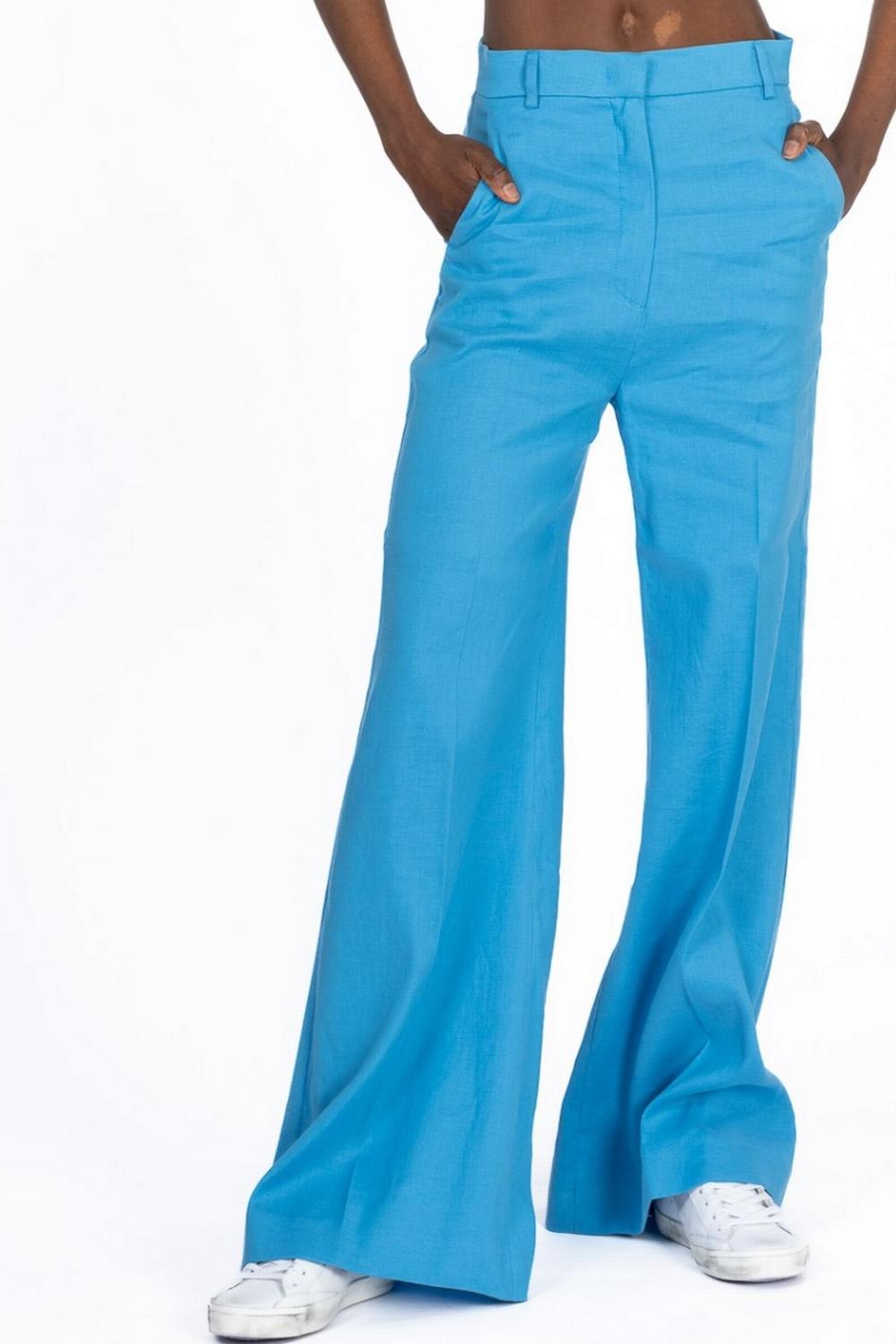 Max Mara Weekend - Pantalone GRAZIA Largo Lino Celeste - GRAZIA 003