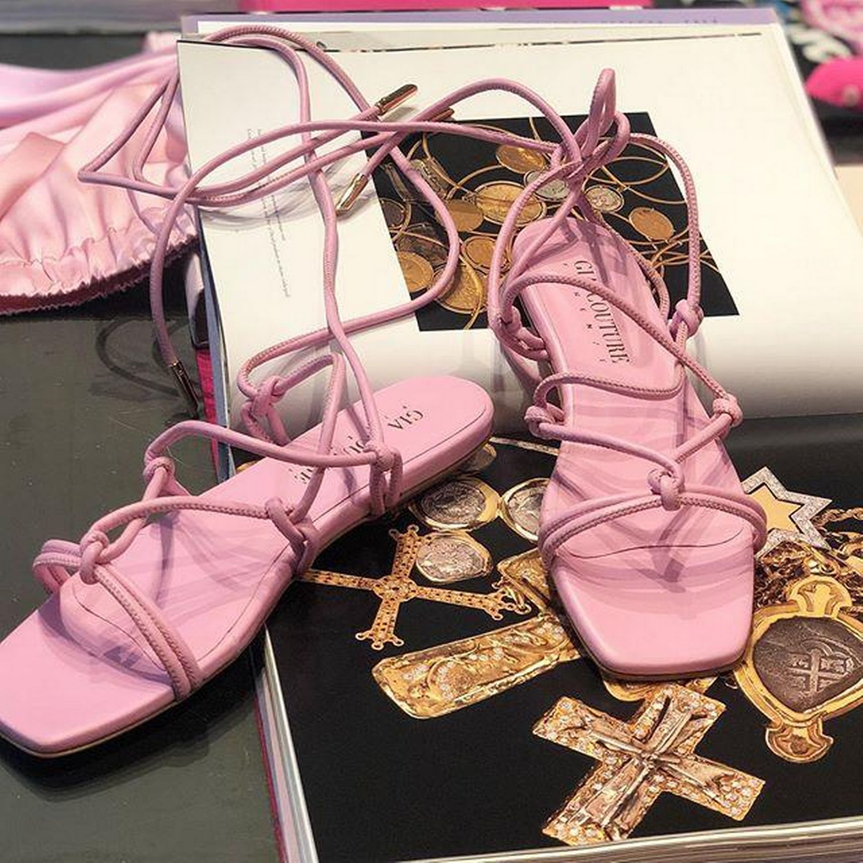 Gia Couture pink lace-up sandals PINK LACE-UP SANDALS
