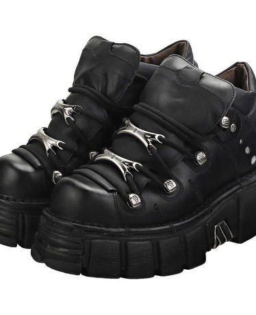 Stivaletti New Rock Half Boot Tower – Platform Donna – Pelle Nera Con Tacco 8 Cm – Suola In Gomma - 2